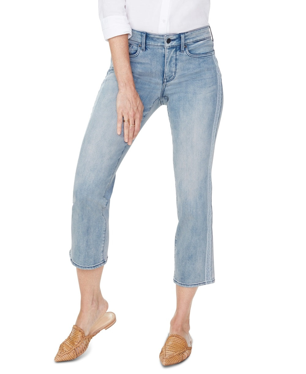 NYDJ Women's Marilyn Lace Stripe Ankle Straight Leg Jeans Blue Size  18