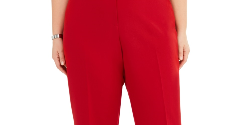 Anne Klein Women's Plus Flat Front Stretch Pants Red Size 14W