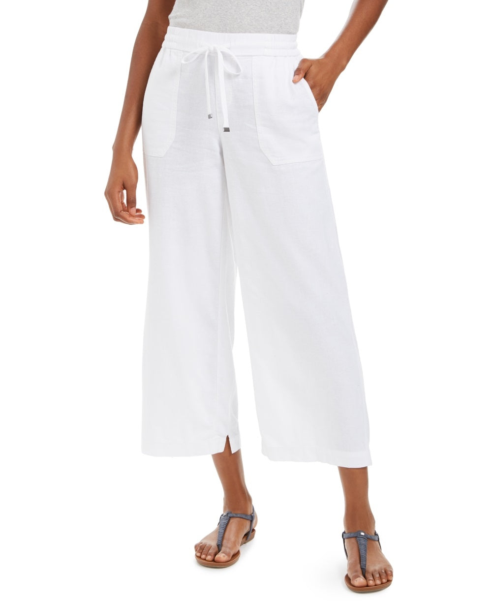 Style & Co Women's Wide Leg Linen Cropped Pants  White Size XX-Large