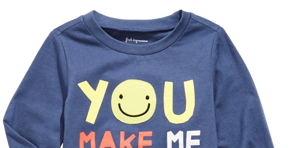 First Impressions Toddler Boy's Smile-Print Cotton T-Shirt  Med Blue Size 3T