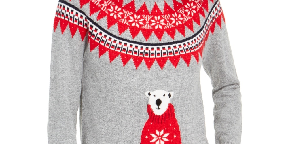 Tommy Hilfiger Women's Fair Isle Bear Sweater Gray Size Small