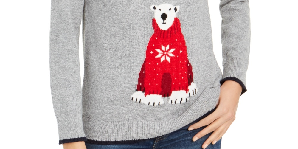 Tommy Hilfiger Women's Fair Isle Bear Sweater Gray Size Small