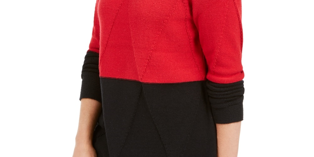 Karen Scott Women's Grace Colorblocked Sweater Red Size Medium