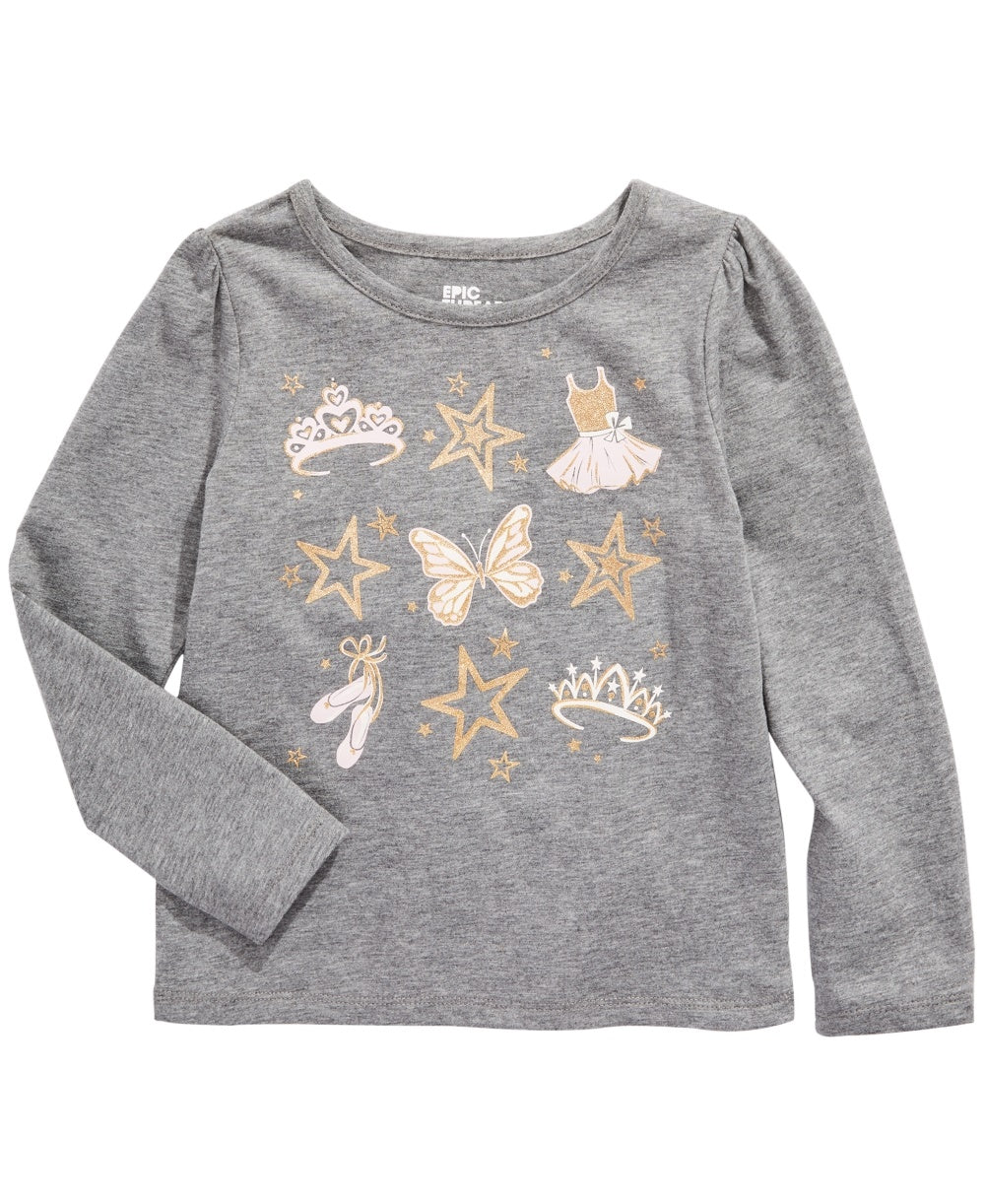 Epic Threads Kid's Little Girls Ballet Crown Long Sleeve T Shirt Gray Size 6X