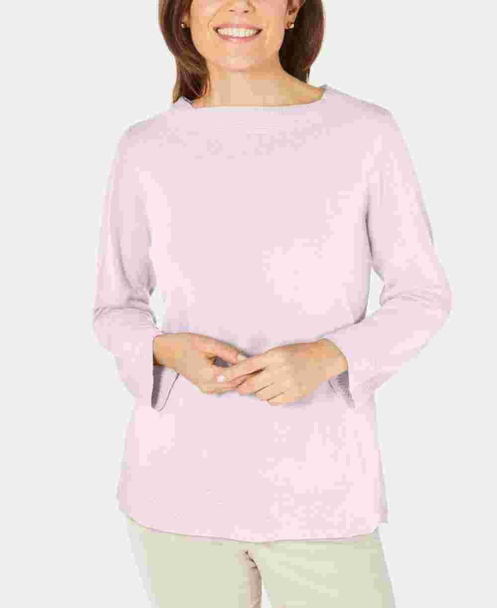 Karen Scott Women's Bateau Neck Long Sleeve Sweater Pink Size X-Large