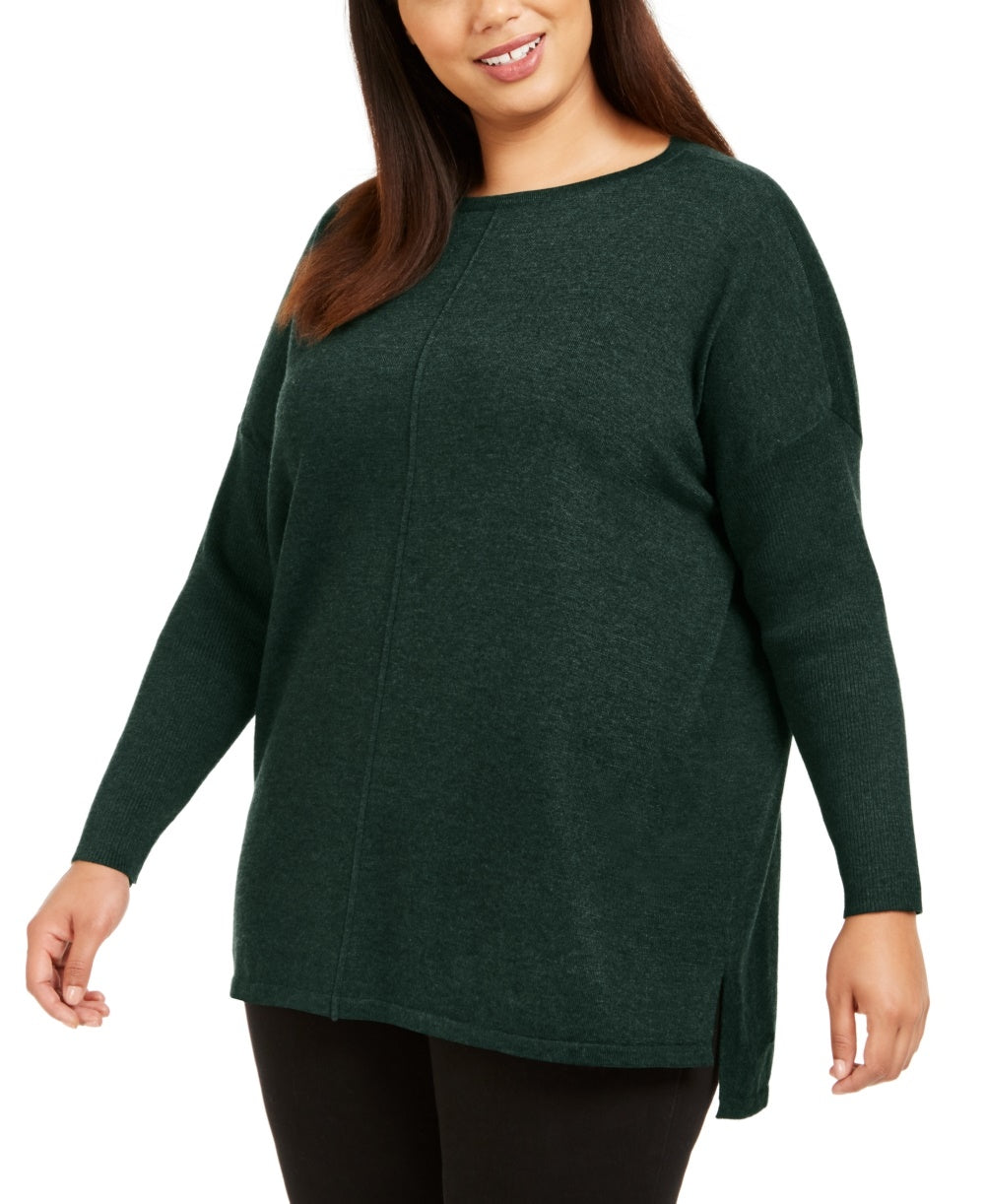 Style & Co Women's Plus Size Seam Front Tunic Sweater Green Size 4X