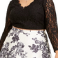 City Studios Women's 2 Pc Glitter Lace & Floral Print Dress Black Size 14W