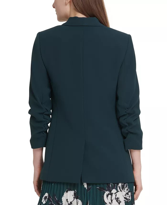 Dkny Women's Ruched Sleeve Open Front Blazer Green Size 16