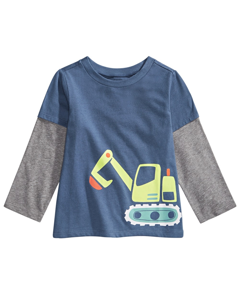 First Impressions Baby Boy's Bulldozer Print Layered Look T-Shirt Blue Size 12 Months