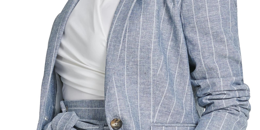 DKNY Women's Pinstripe One Button Blazer Blue Size 6