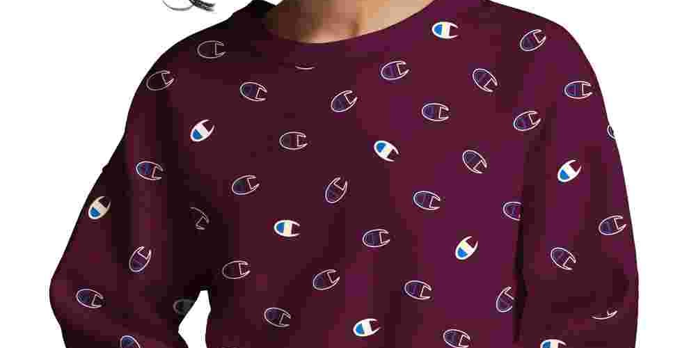 Champion Women's Logo Print Reverse Weave Sweatshirt Purple Size Medium