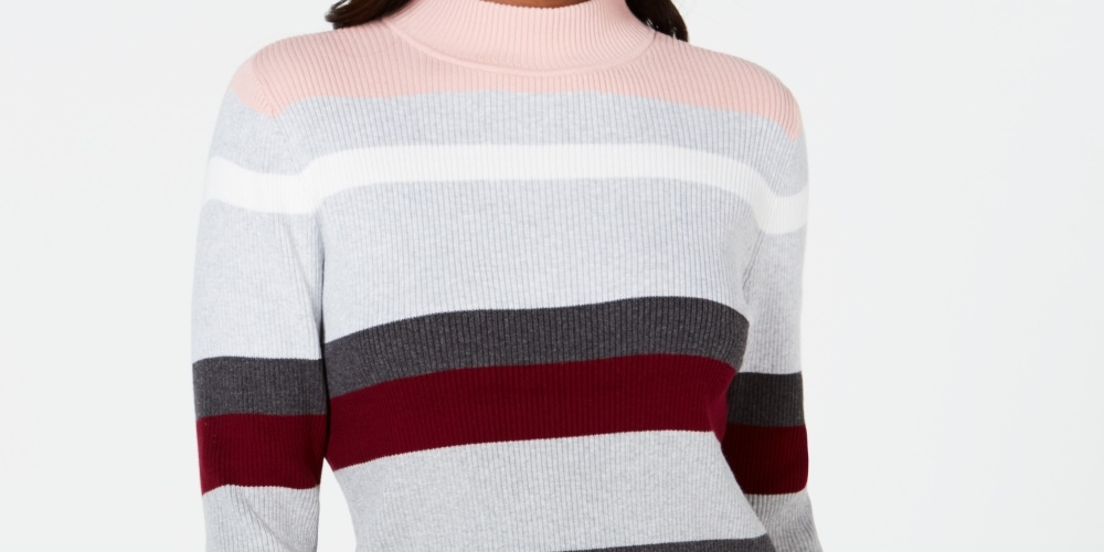Karen Scott Women's Cotton Striped Ribbed Sweater -Pink Size -PS