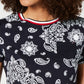 Tommy Hilfiger Women's Cotton Printed Striped Neck Top Blue Size Large