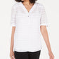 Alfani Women's Plaid V-Neck Top  White Size Petite Medium