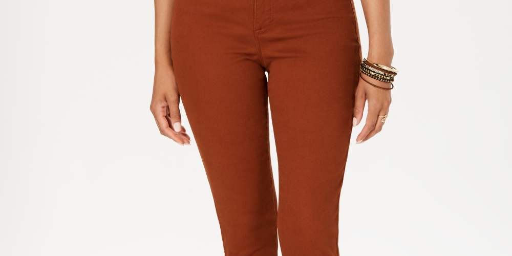 Style & Co Women's Curvy Fit Tummy Control Skinny Jeans Brown Size 14P