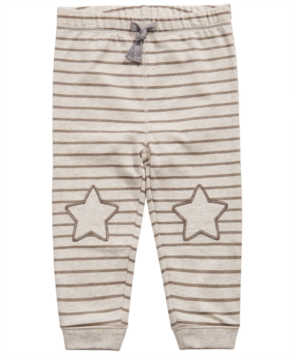First Impressions Toddler Boy's Striped Star-Patch Jogger Pants Beige Size 4T
