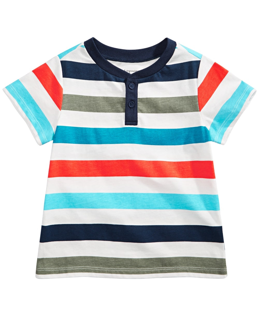 First Impressions Baby Boy's Striped Cotton Henley T-Shirt White Size 24MOS