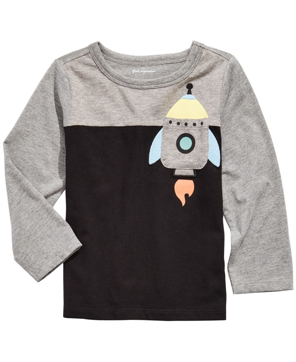 First Impressions Baby Boy's Rocket Print Pocket T-Shirt Black Size 18 Months