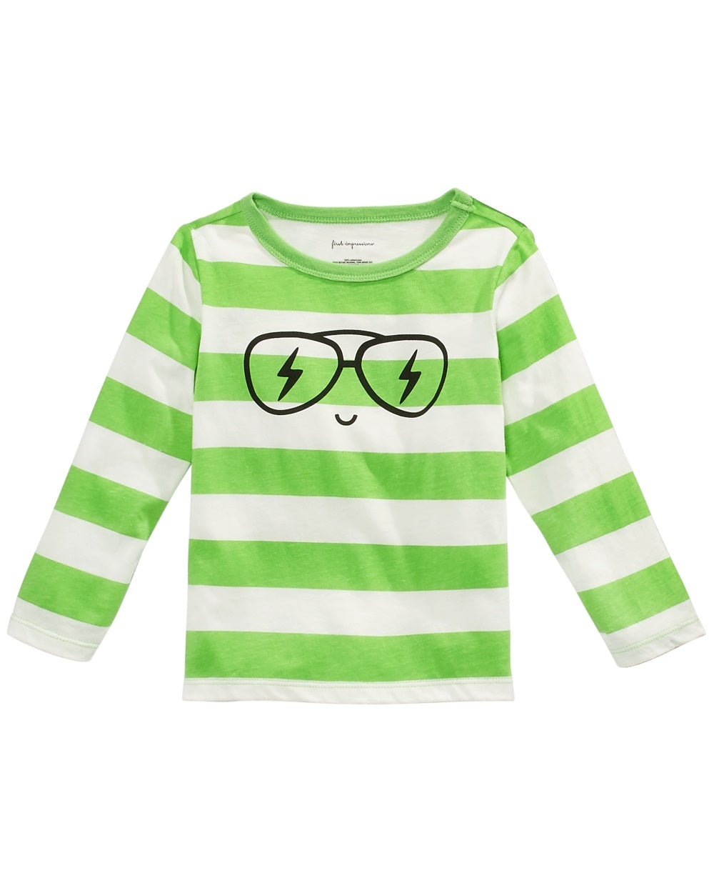 First Impressions Boy's Striped Face Print Cotton T Shirt Green Size 2T REG