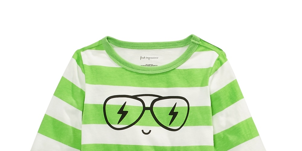 First Impressions Boy's Striped Face Print Cotton T Shirt Green Size 2T REG