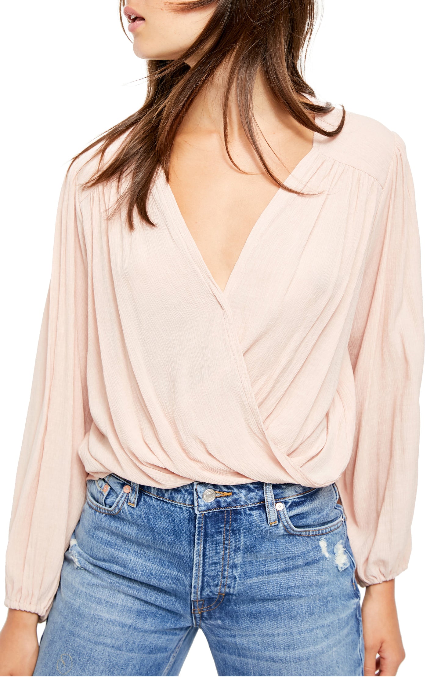 Free People Women's Check On It Faux Wrap Top Pink Size Extra Small