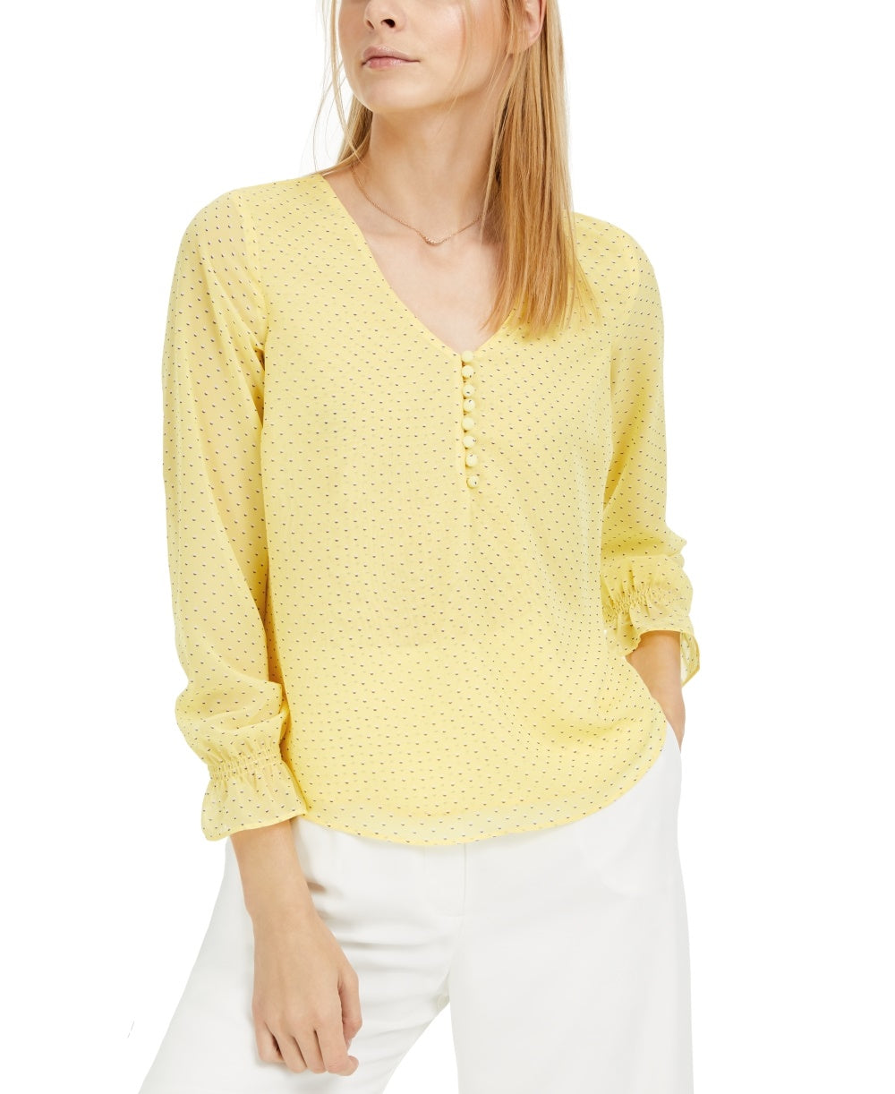 Maison Jules Women's Printed Ruffled-Cuff Top  Med Yellow Size X-Large
