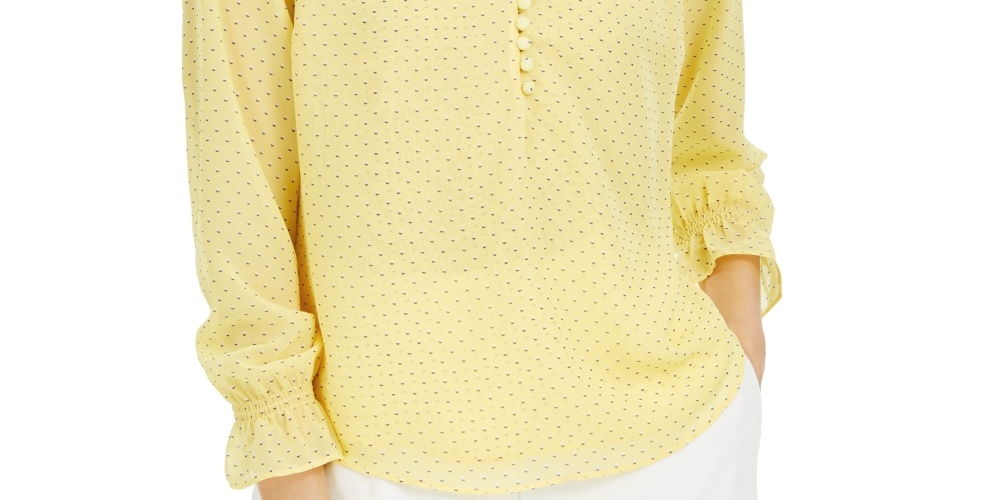 Maison Jules Women's Printed Ruffled-Cuff Top  Med Yellow Size X-Large