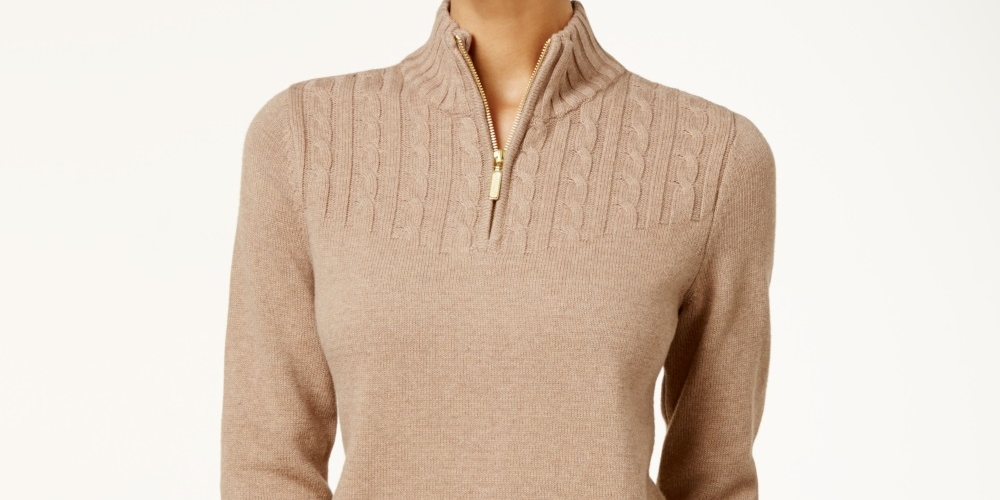 Karen Scott Women's Cotton Half Zip Sweater Brown Size Petite Small