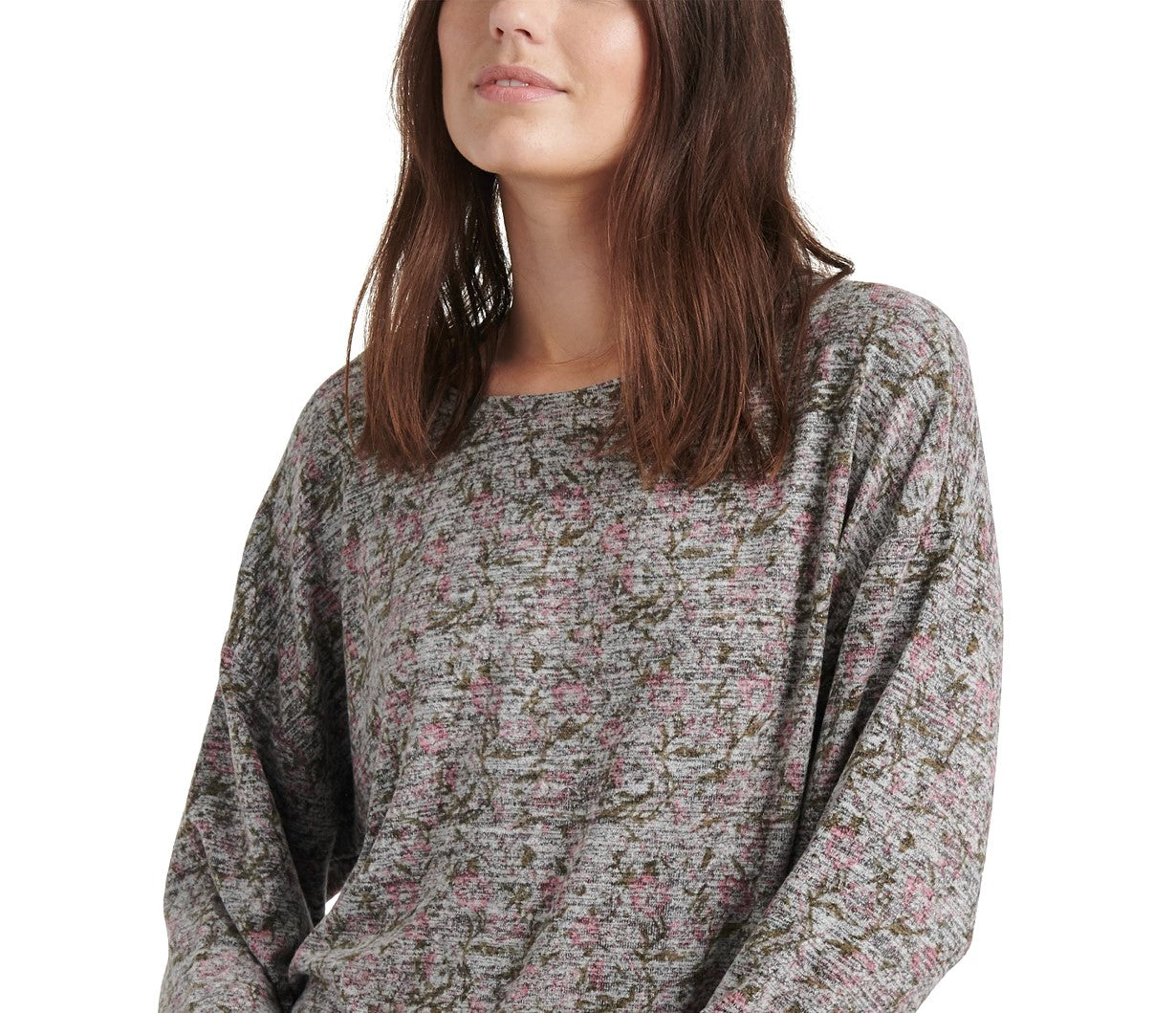 Lucky Brand Women's Floral Smocked-Cuff Top Pink Size X-Large