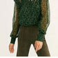 Free People Women's Printed Long Sleeve Mandarin Collar Peplum Top Green Size Extra Large