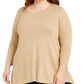 Anne Klein Women's Textured Glitter Long Sleeve Jewel Neck Top Gold Size 1X