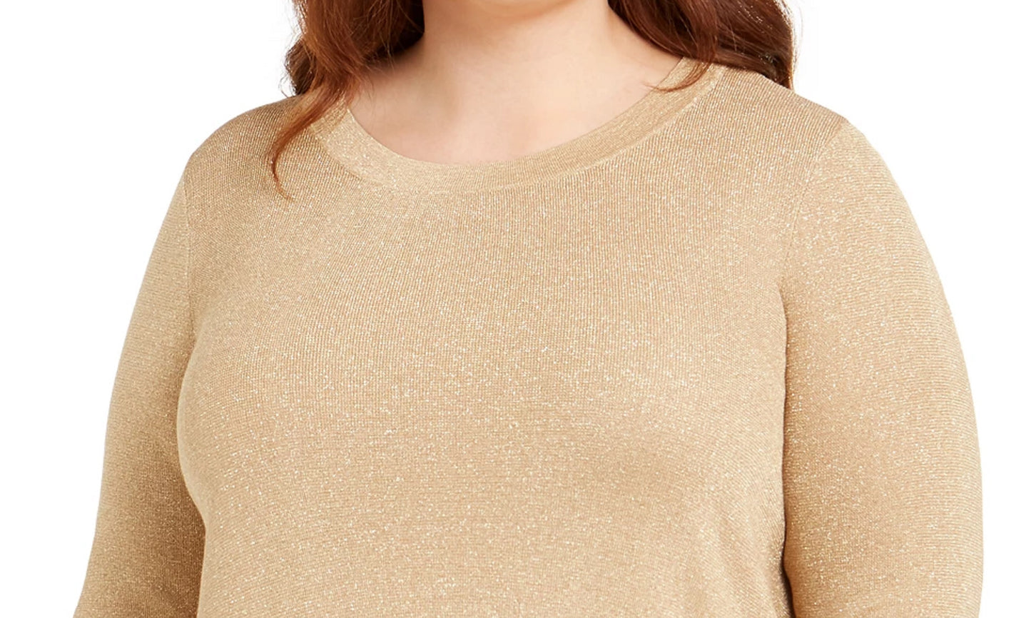 Anne Klein Women's Textured Glitter Long Sleeve Jewel Neck Top Gold Size 1X