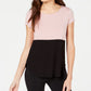 Alfani Women's Petite Printed Round-Hem T-Shirt  Dark Pink Size PM