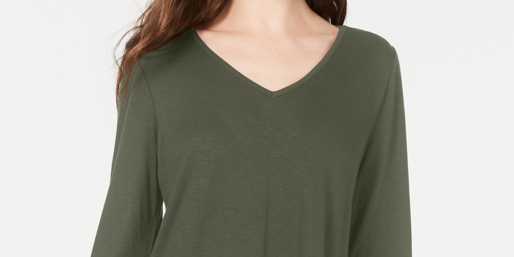 Style & Co Women's Petite Chiffon-Hem Top Med Green Size PM