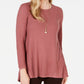 Style & Co Women's Pleated High Low Sweater Pink/Mauve Size M