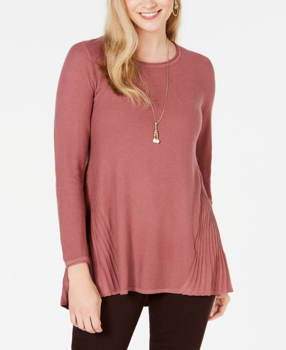 Style & Co Women's Pleated High Low Sweater Pink/Mauve Size M