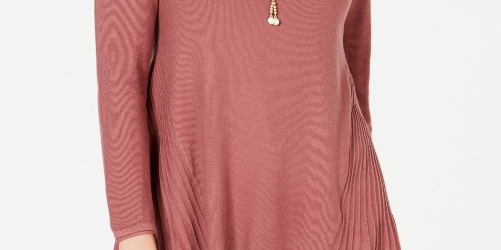Style & Co Women's Pleated High Low Sweater Pink/Mauve Size M