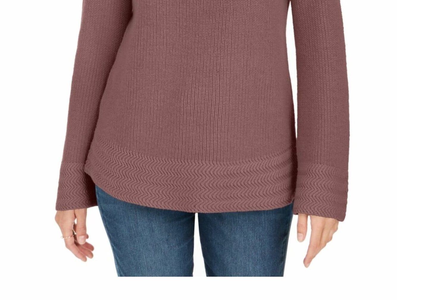 Style & Co Women's Textured  Knitted Printed Long Sleeve Scoop Neck Sweater Purple Size Petite Medium