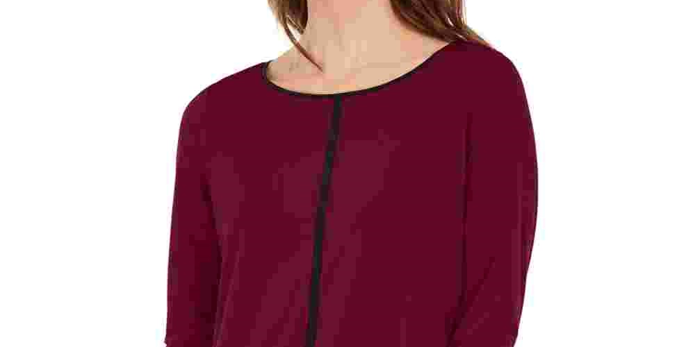 Alfani Women's Burgundy Solid Long Sleeve Crew Neck T Shirt Top Wine Size Petite Small