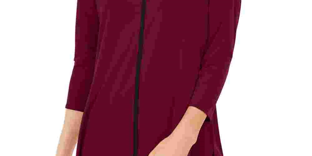 Alfani Women's Burgundy Solid Long Sleeve Crew Neck T Shirt Top Wine Size Petite Small