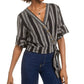 Gypsies & Moondust Junior's Printed Faux Wrap Top Black Size Medium