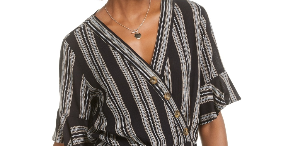 Gypsies & Moondust Junior's Printed Faux Wrap Top Black Size Medium