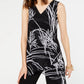Alfani Women's Printed Handkerchief Hem Top Black Size Petite Medium