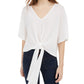 Polly & Esther Junior's Tie Front Waffle Knit Top White Size Large