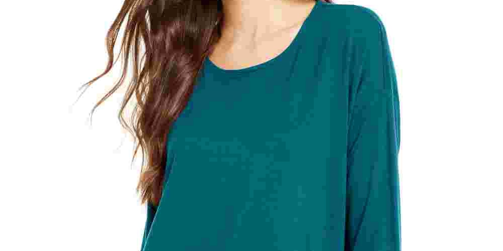 Eileen Fisher Women's Teal Long Sleeve Scoop Neck Tunic Top Green Size Large
