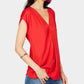 INC International Concepts Women's Inverted-Pleat V-Neck Top Red Size Small
