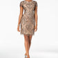 Adrianna Papell Women's Damask Sequined Mesh Dress Brown Size 6