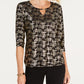 JM Collection Women's Printed Jacquard Top Black Size Petite X-Large