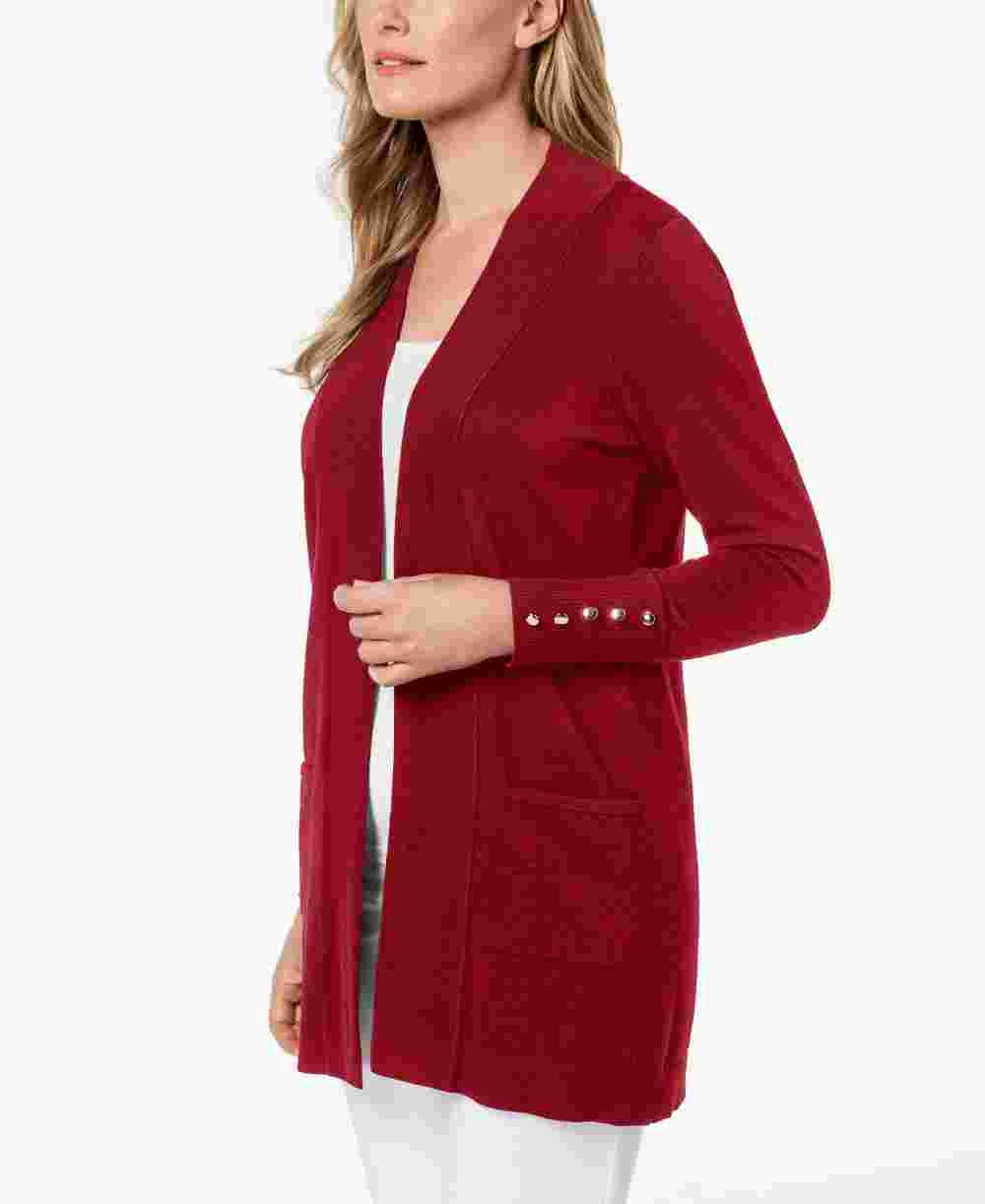 JM Collection Women's Open Front Cardigan Red Size Petite X-Large