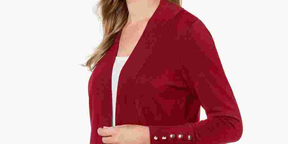 JM Collection Women's Open Front Cardigan Red Size Petite X-Large